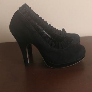 Madden Girl black suede high heels with ruffles